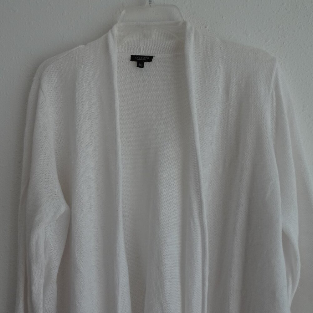 Talbots Linen Cardigan Sweater Women's Petite Plus Size 3X White Open Front - Picture 3 of 10
